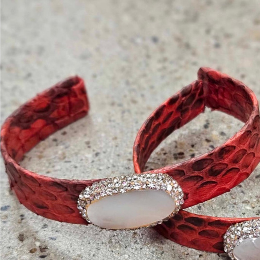 Sandra Ling Red Python Pearl Pave Mini Cuff - image 1